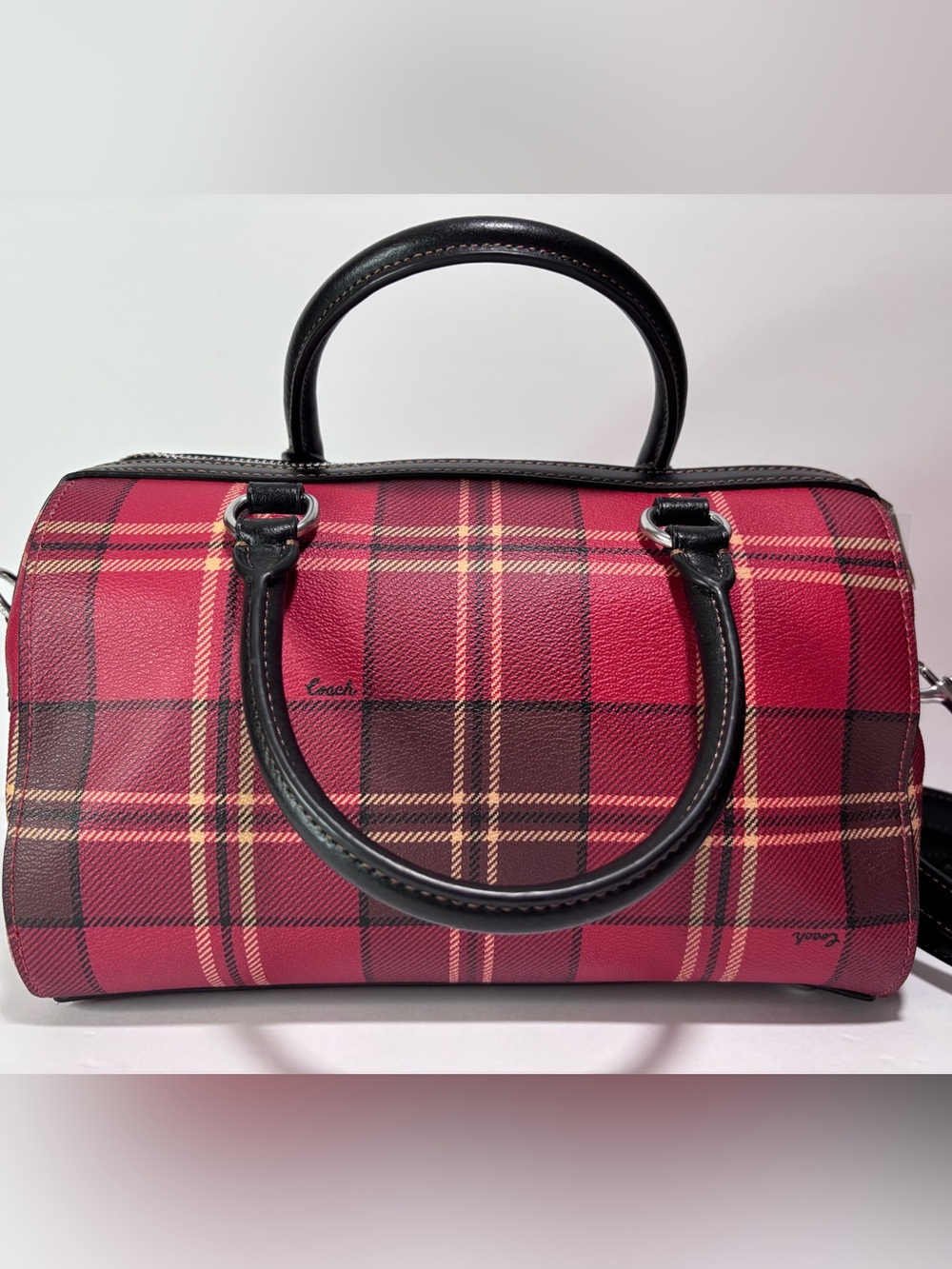 COACH NWT Rowan Satchel Red Tartan Plaid - Picture 4 of 13